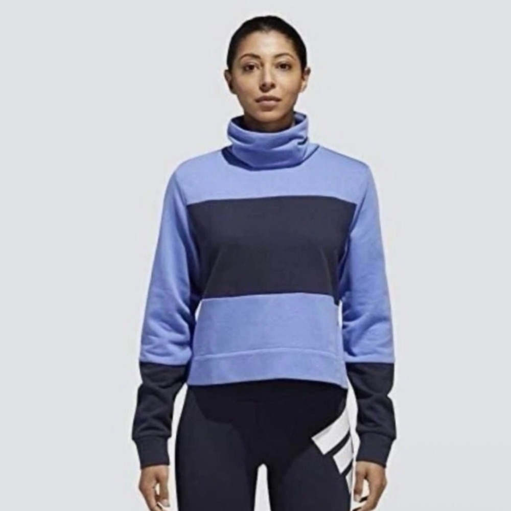 Adidas | Women's Blue Black Colorblock‎ Funnel Neck Pullover Sweatshirt, Size L